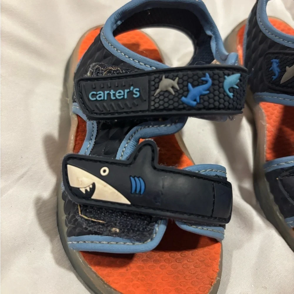 Carter's Kids Shark Sandals - Navy and Orange size 6- Velcro straps